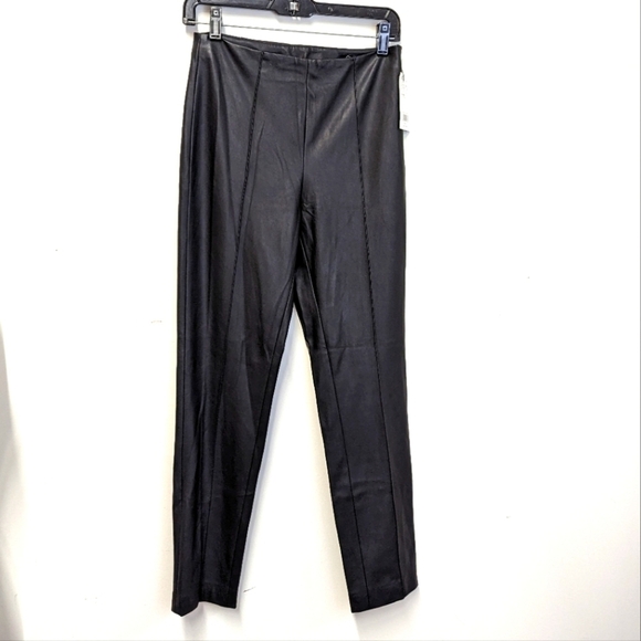 Ovs High Waist Black Faux Leather Ankle Pants with Front Seam 4 - Picture 1 of 12